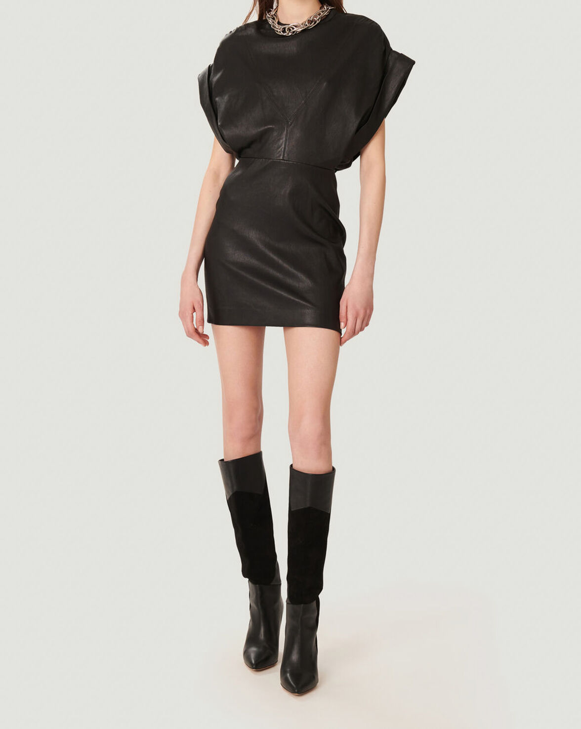 UJIN SHORT SLEEVE LEATHER MINI DRESS image number null
